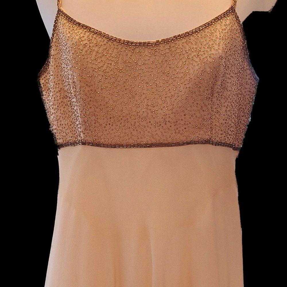 Basix Champagne Beaded Cocktail Dress w/Wrap, Size 6